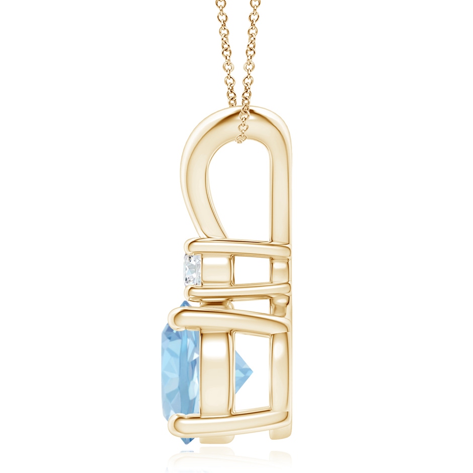 9mm AAA Round Aquamarine Solitaire V-Bale Pendant with Diamond in Yellow Gold side 199