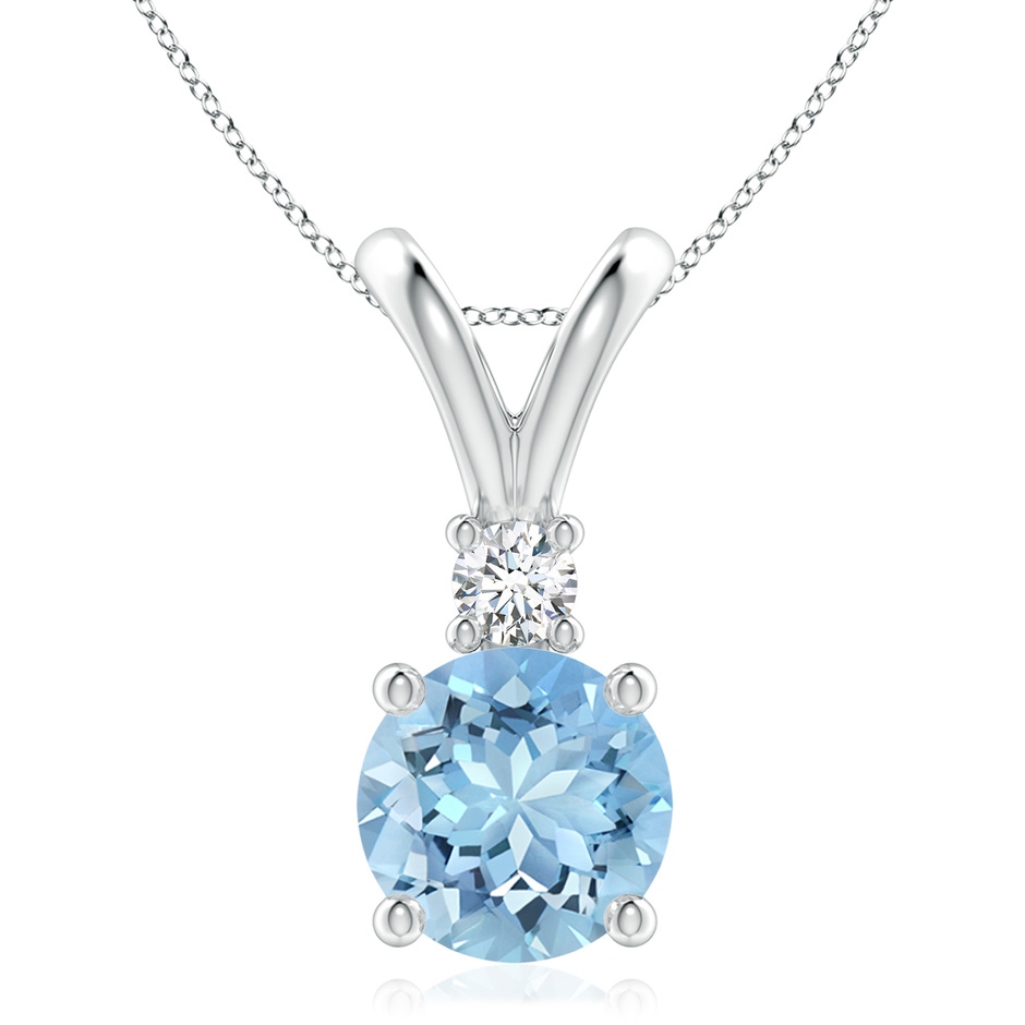 9mm AAAA Round Aquamarine Solitaire V-Bale Pendant with Diamond in P950 Platinum 