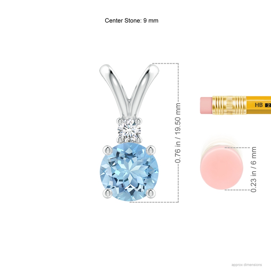 9mm AAAA Round Aquamarine Solitaire V-Bale Pendant with Diamond in P950 Platinum ruler