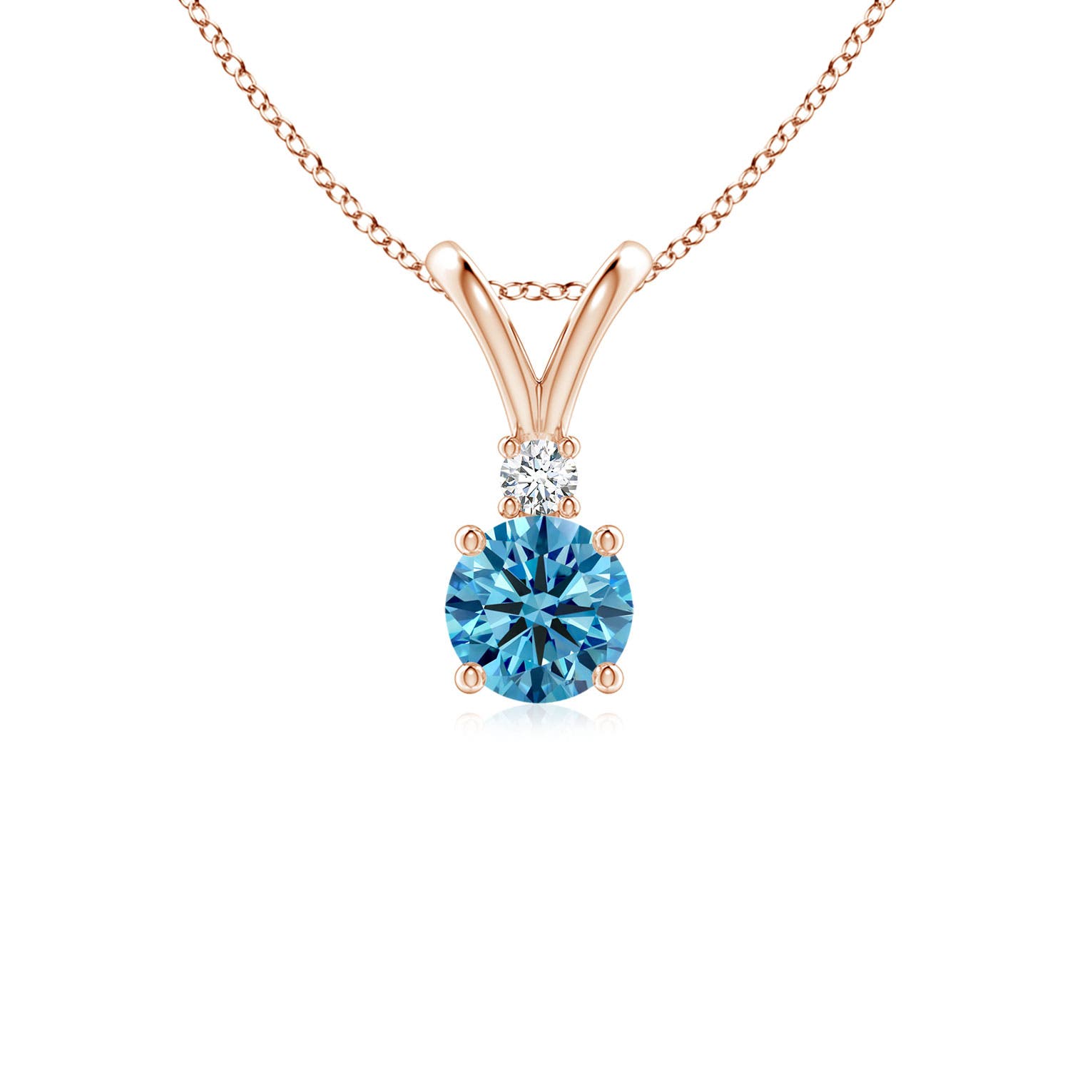 Angara 0.5 CTW Round Fancy Intense Blue Diamond V-Bale Pendant in 18K Rose Gold
