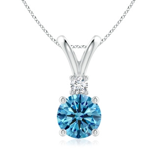 8mm AAAA Round Fancy Intense Blue Diamond V-Bale Pendant in P950 Platinum