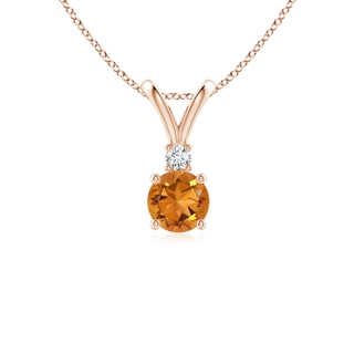 5mm AAA Round Citrine Solitaire V-Bale Pendant with Diamond in Rose Gold