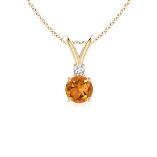 5mm AAA Round Citrine Solitaire V-Bale Pendant with Diamond in Yellow Gold