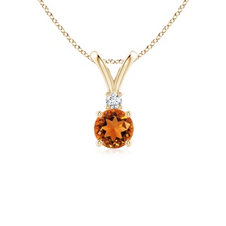 5mm AAAA Round Citrine Solitaire V-Bale Pendant with Diamond in 9K Yellow Gold