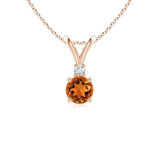 5mm AAAA Round Citrine Solitaire V-Bale Pendant with Diamond in Rose Gold