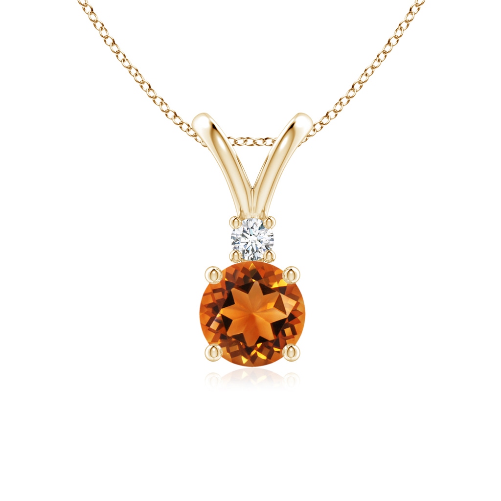 6mm AAAA Round Citrine Solitaire V-Bale Pendant with Diamond in Yellow Gold
