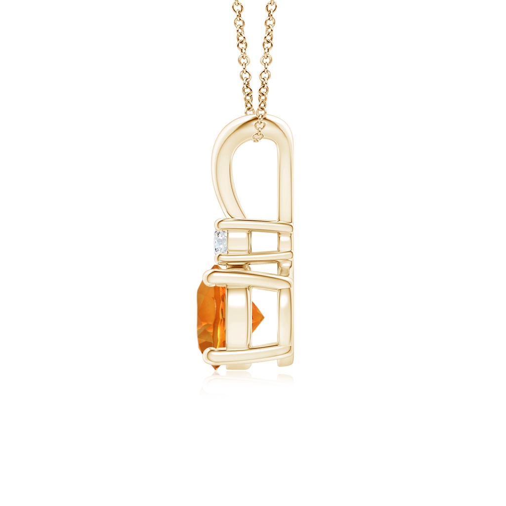 6mm AAAA Round Citrine Solitaire V-Bale Pendant with Diamond in Yellow Gold Side 1