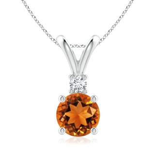 8mm AAAA Round Citrine Solitaire V-Bale Pendant with Diamond in P950 Platinum