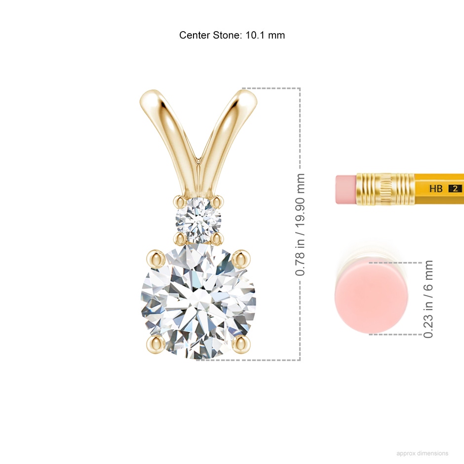 10.1mm GVS2 Round Diamond Solitaire V-Bale Pendant with Diamond Accent in Yellow Gold ruler