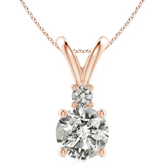 10.1mm KI3 Round Diamond Solitaire V-Bale Pendant with Diamond Accent in Rose Gold