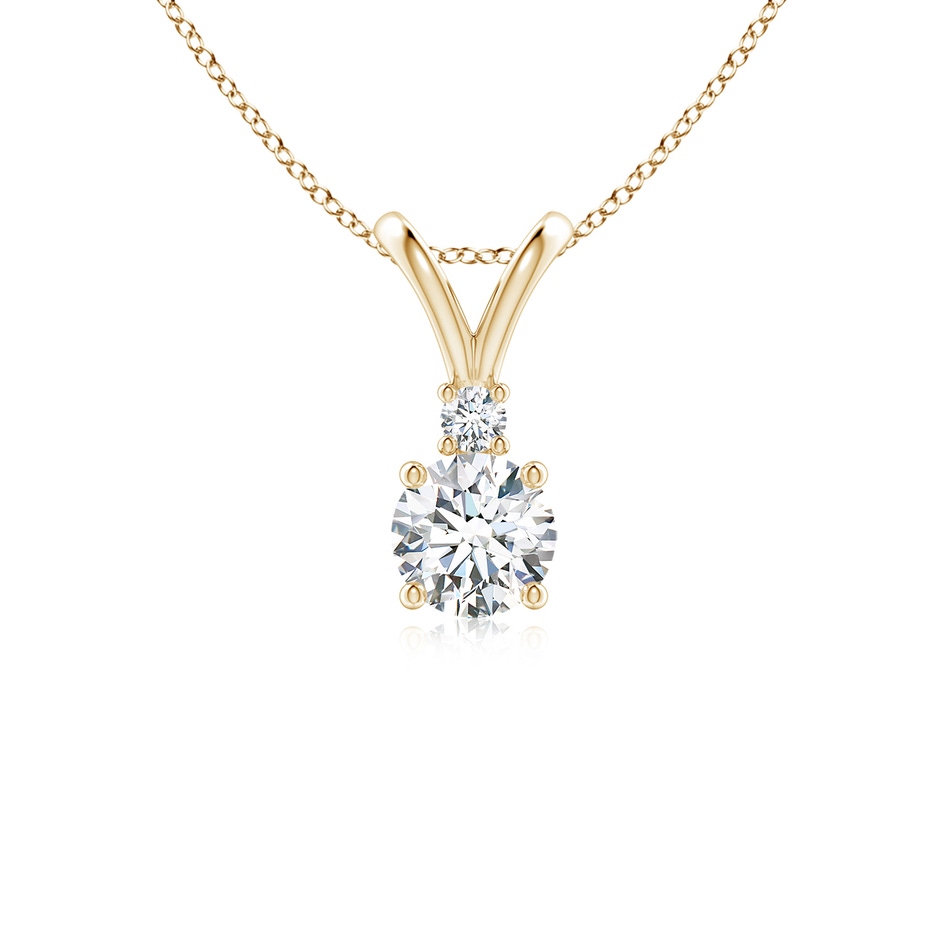 5mm GVS2 Round Diamond Solitaire V-Bale Pendant with Diamond Accent in Yellow Gold 