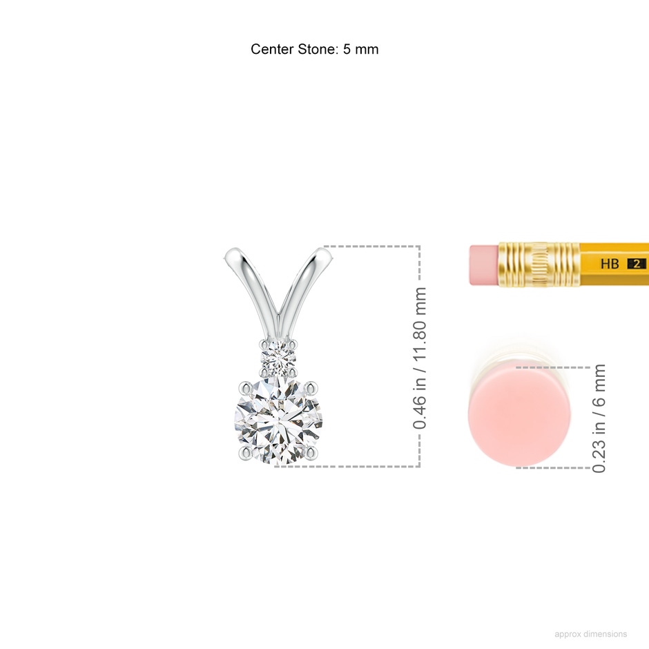 5mm HSI2 Round Diamond Solitaire V-Bale Pendant with Diamond Accent in White Gold ruler