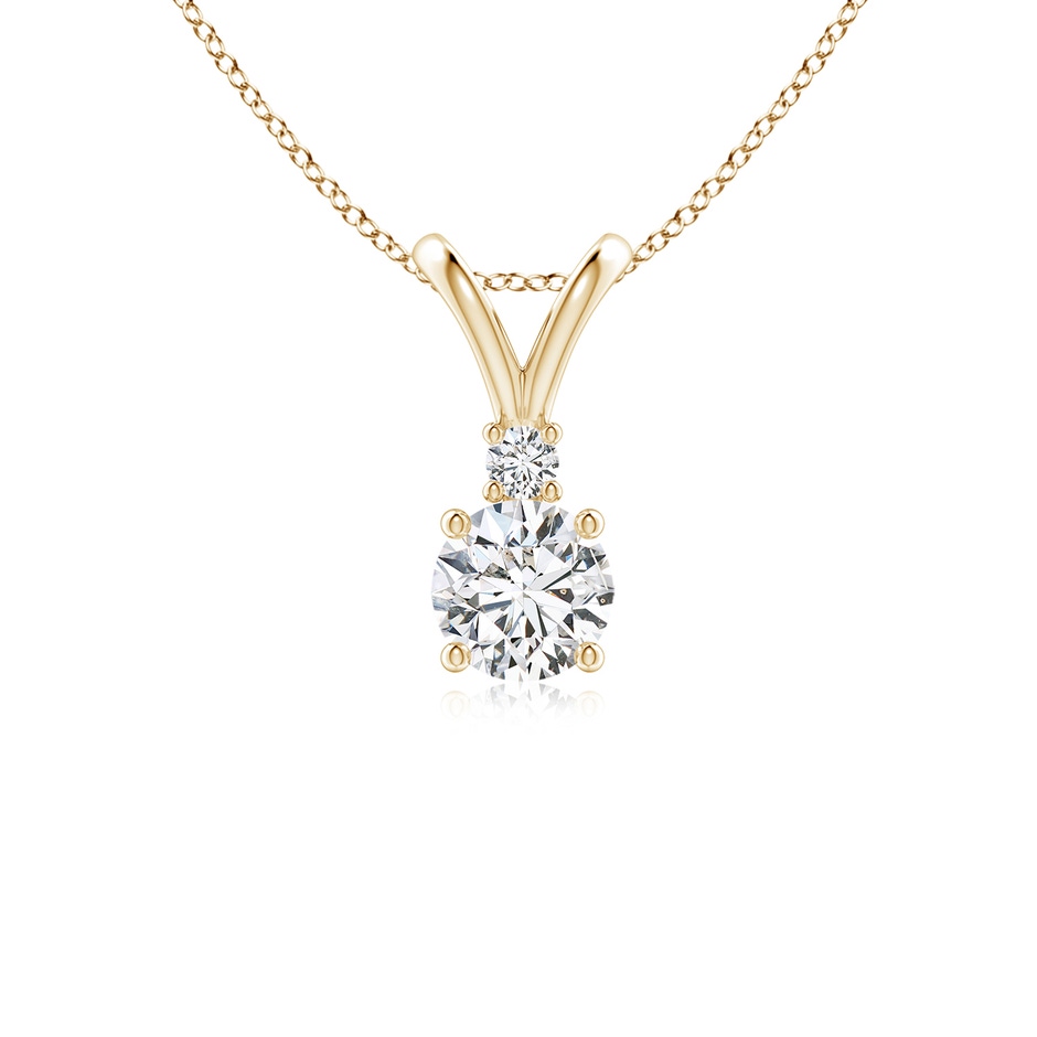 5mm HSI2 Round Diamond Solitaire V-Bale Pendant with Diamond Accent in Yellow Gold 