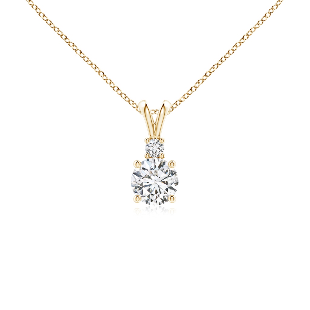 5mm HSI2 Round Diamond Solitaire V-Bale Pendant with Diamond Accent in Yellow Gold