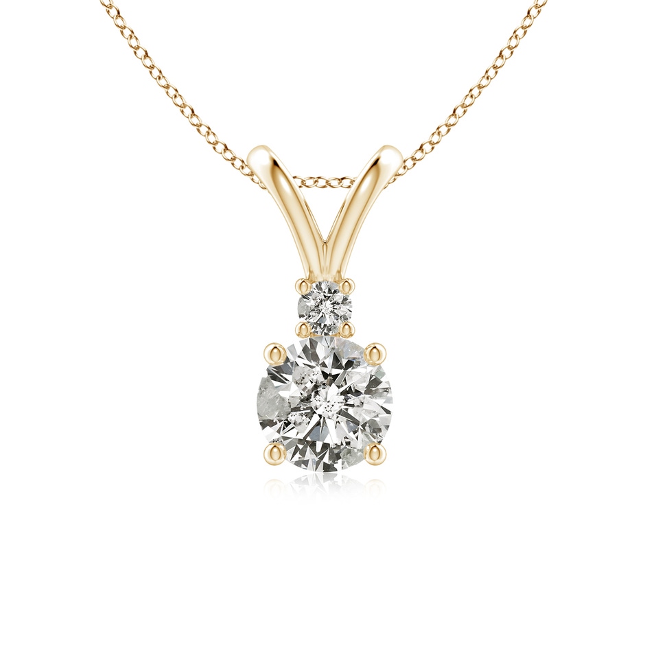 6.2mm KI3 Round Diamond Solitaire V-Bale Pendant with Diamond Accent in Yellow Gold 