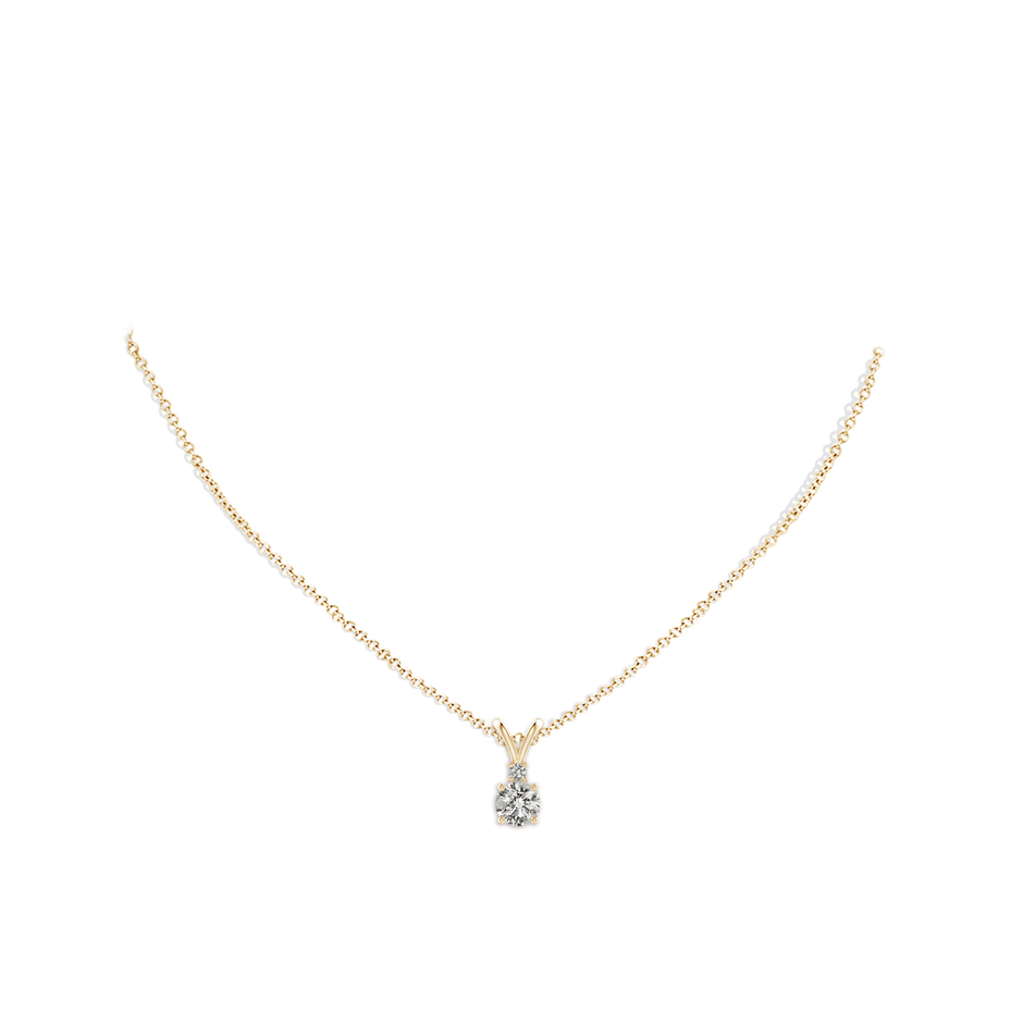 6.2mm KI3 Round Diamond Solitaire V-Bale Pendant with Diamond Accent in Yellow Gold pen