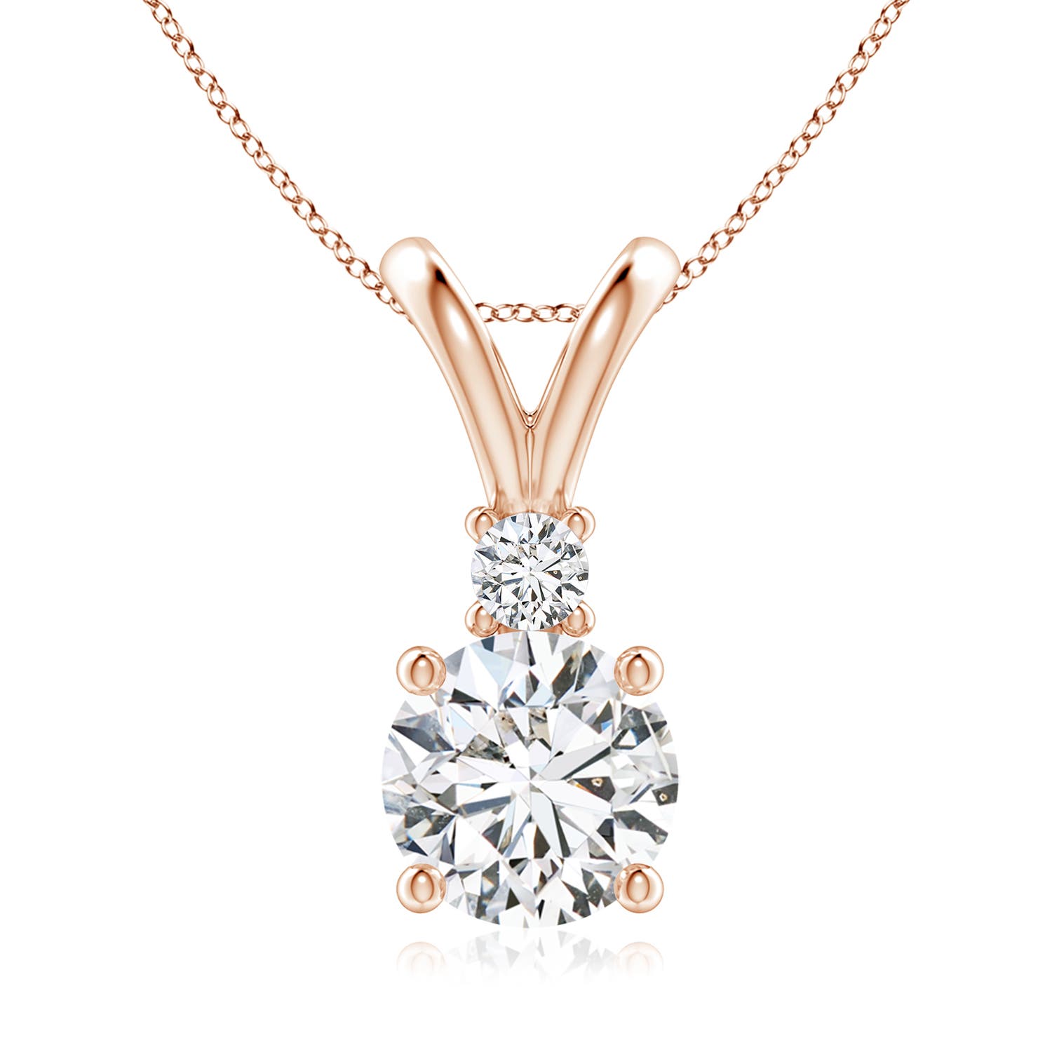 8mm HSI2 Round Diamond Solitaire V-Bale Pendant with Diamond Accent in Rose Gold
