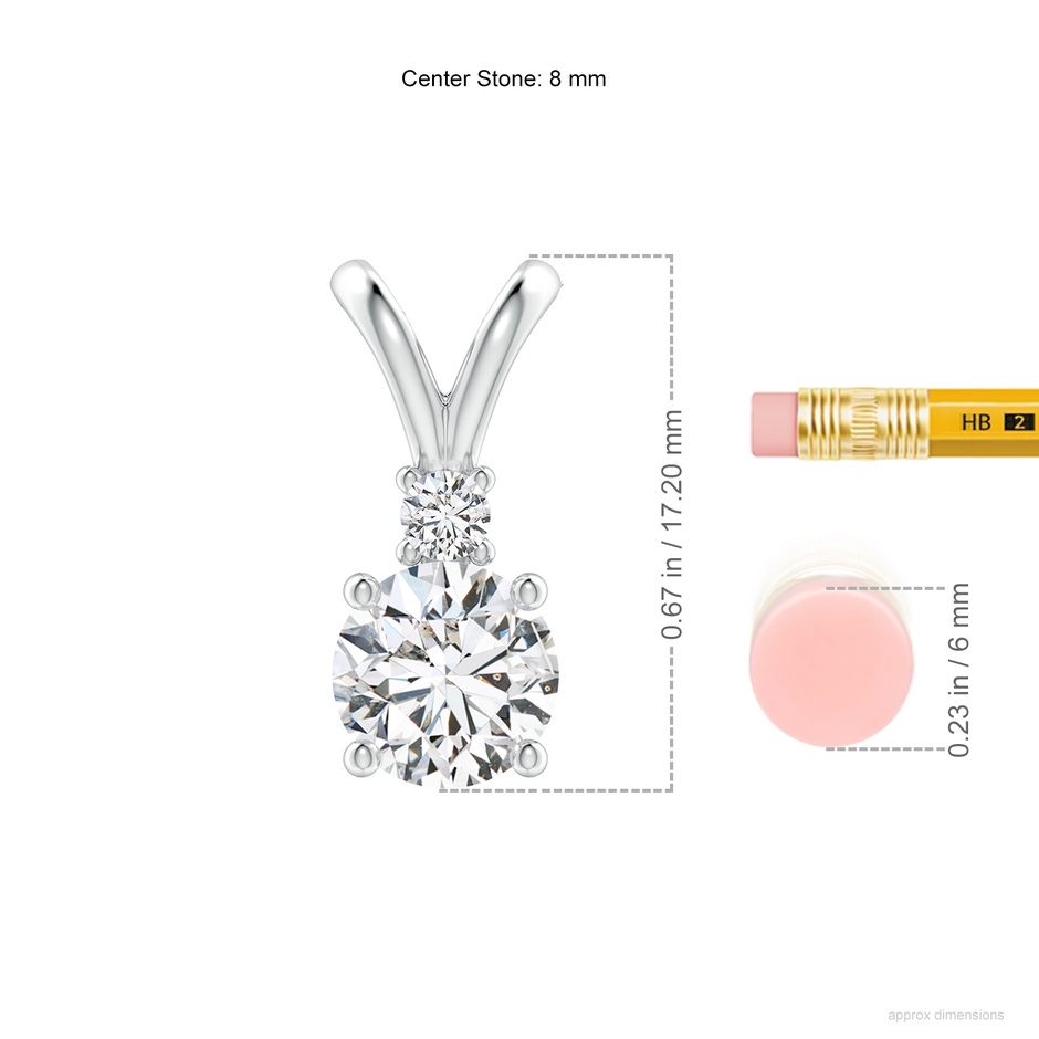 8mm HSI2 Round Diamond Solitaire V-Bale Pendant with Diamond Accent in White Gold ruler
