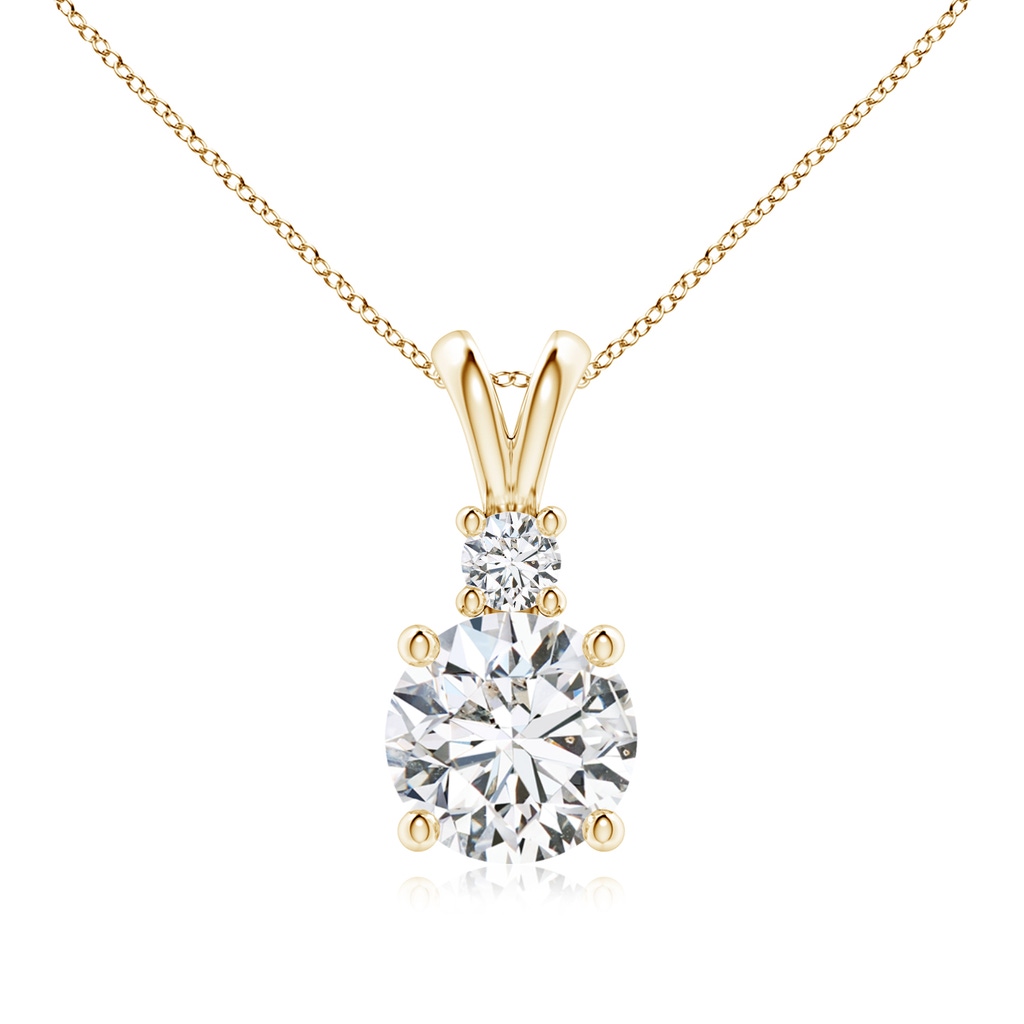 8mm HSI2 Round Diamond Solitaire V-Bale Pendant with Diamond Accent in Yellow Gold 