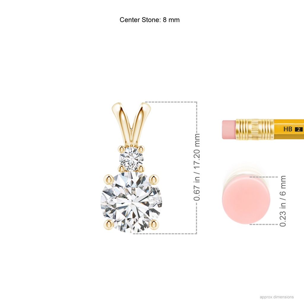 8mm HSI2 Round Diamond Solitaire V-Bale Pendant with Diamond Accent in Yellow Gold ruler