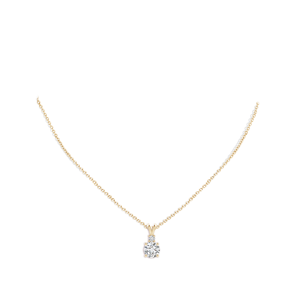 8mm HSI2 Round Diamond Solitaire V-Bale Pendant with Diamond Accent in Yellow Gold pen