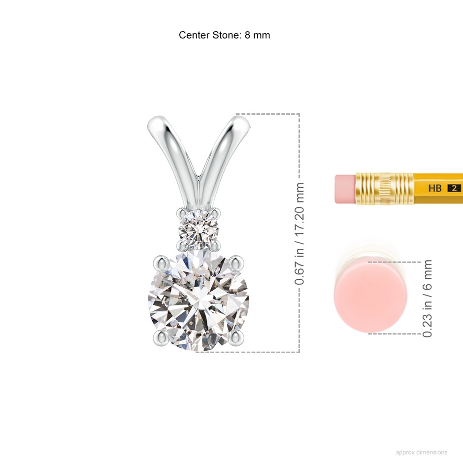 8mm IJI1I2 Round Diamond Solitaire V-Bale Pendant with Diamond Accent in P950 Platinum ruler