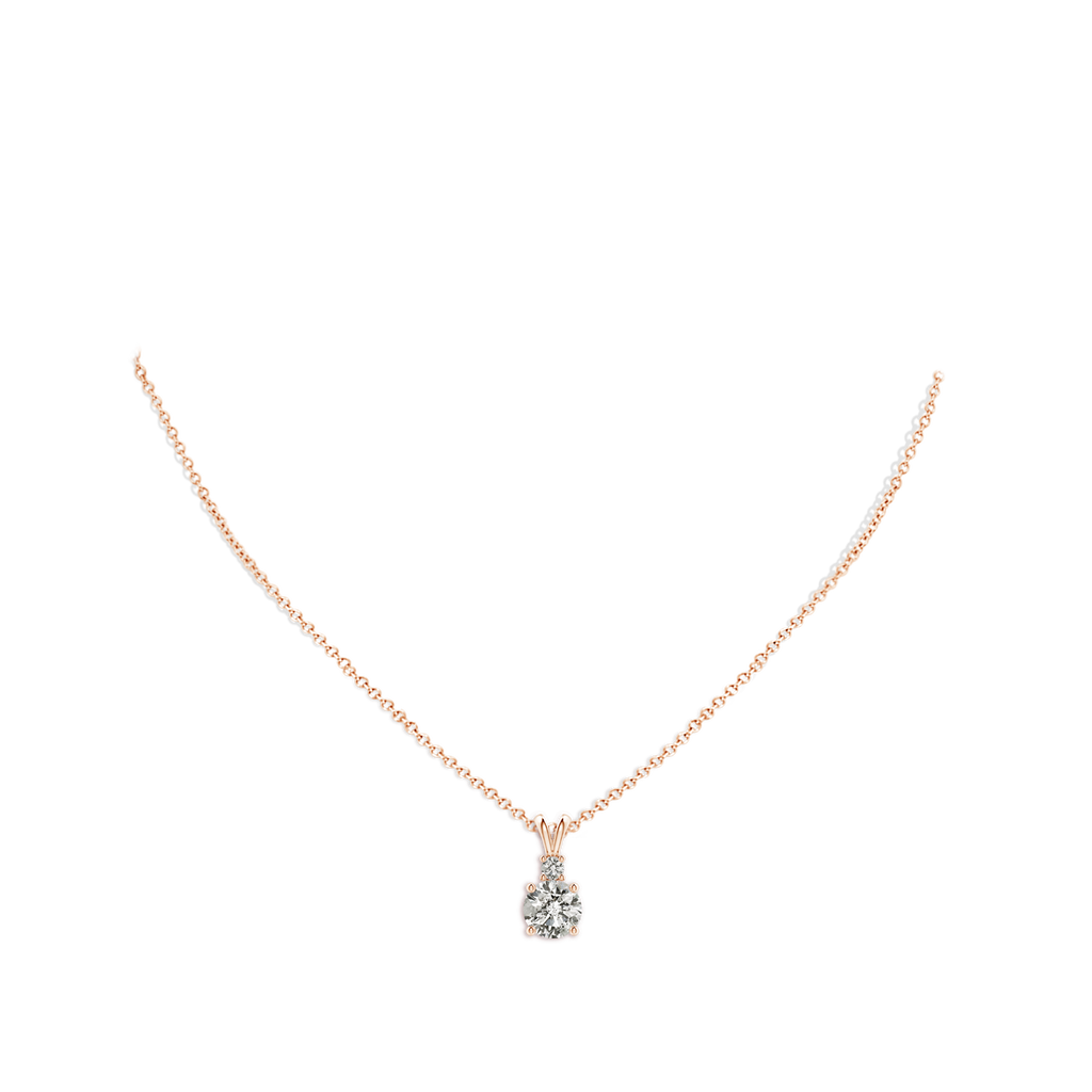 8mm KI3 Round Diamond Solitaire V-Bale Pendant with Diamond Accent in Rose Gold pen