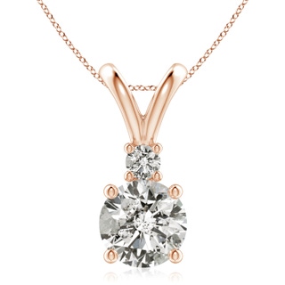 9.2mm KI3 Round Diamond Solitaire V-Bale Pendant with Diamond Accent in Rose Gold