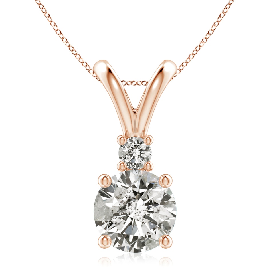 9.2mm KI3 Round Diamond Solitaire V-Bale Pendant with Diamond Accent in Rose Gold 
