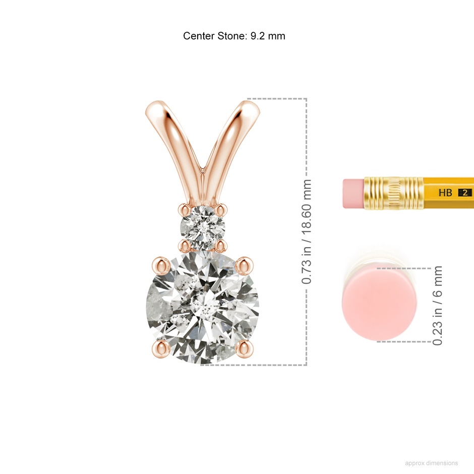 9.2mm KI3 Round Diamond Solitaire V-Bale Pendant with Diamond Accent in Rose Gold ruler
