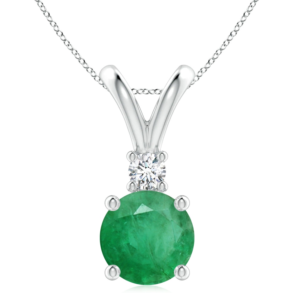 10mm A Round Emerald Solitaire V-Bale Pendant with Diamond in White Gold 