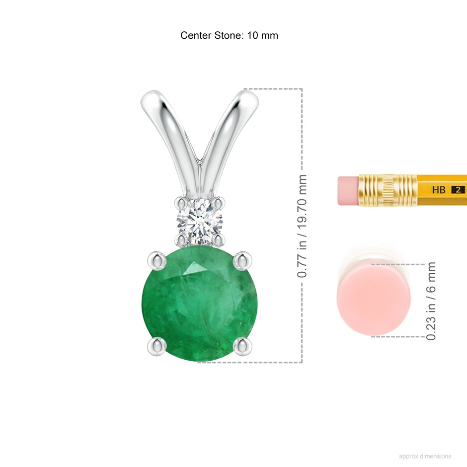 10mm A Round Emerald Solitaire V-Bale Pendant with Diamond in White Gold ruler