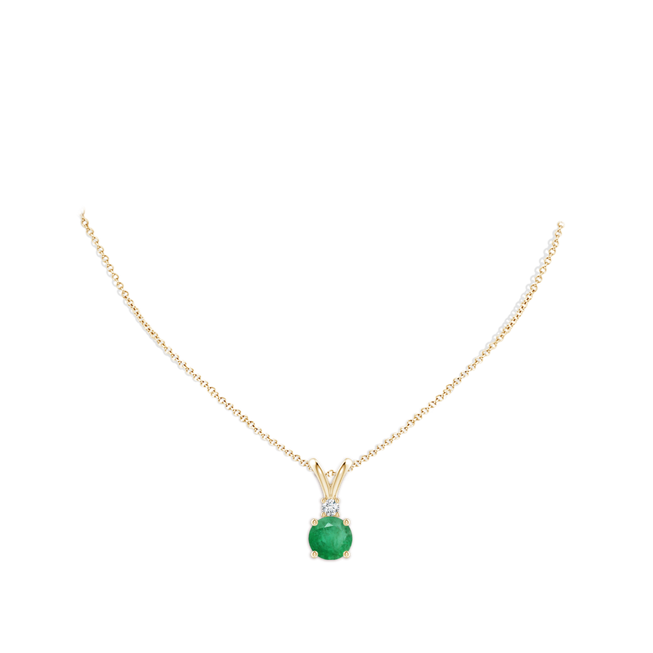 10mm A Round Emerald Solitaire V-Bale Pendant with Diamond in Yellow Gold pen