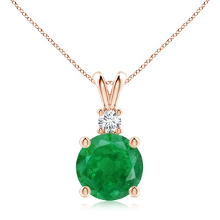 10mm AA Round Emerald Solitaire V-Bale Pendant with Diamond in Rose Gold