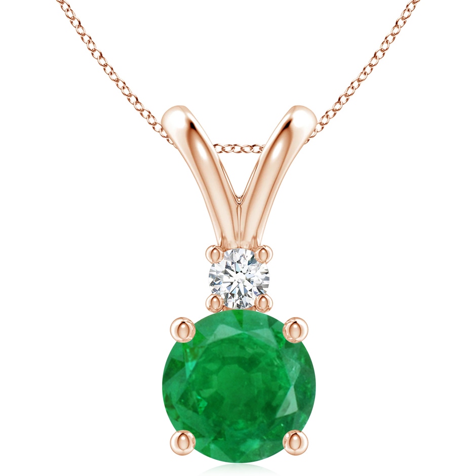 10mm AA Round Emerald Solitaire V-Bale Pendant with Diamond in Rose Gold 