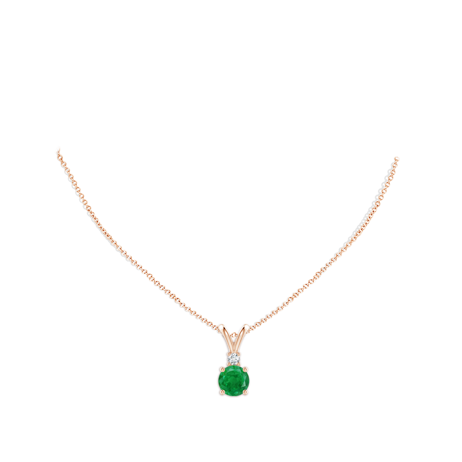 10mm AA Round Emerald Solitaire V-Bale Pendant with Diamond in Rose Gold pen