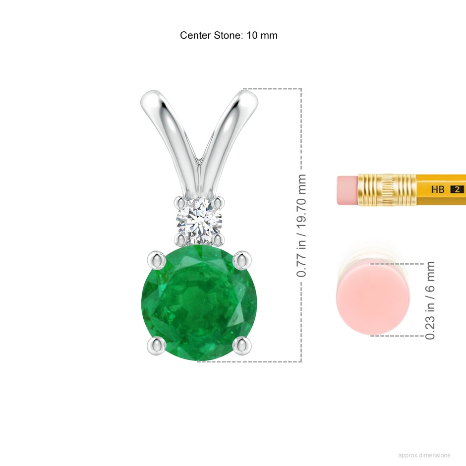 10mm AA Round Emerald Solitaire V-Bale Pendant with Diamond in S999 Silver ruler