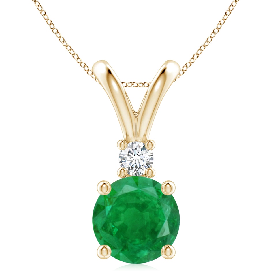 10mm AA Round Emerald Solitaire V-Bale Pendant with Diamond in Yellow Gold 