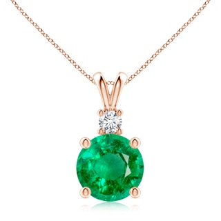 10mm AAA Round Emerald Solitaire V-Bale Pendant with Diamond in Rose Gold