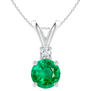 10mm AAA Round Emerald Solitaire V-Bale Pendant with Diamond in S999 Silver