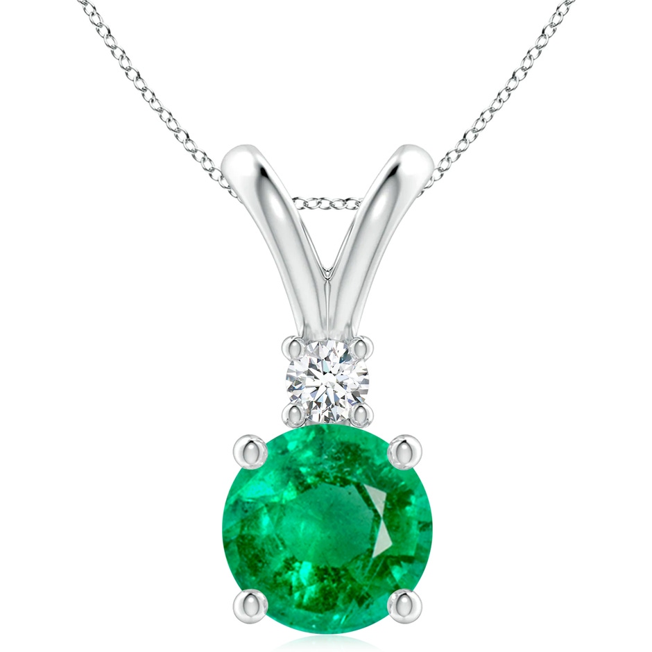 10mm AAA Round Emerald Solitaire V-Bale Pendant with Diamond in S999 Silver 