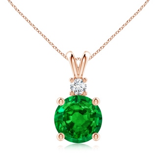 10mm AAAA Round Emerald Solitaire V-Bale Pendant with Diamond in 10K Rose Gold