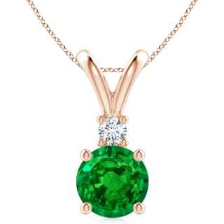 10mm AAAA Round Emerald Solitaire V-Bale Pendant with Diamond in 9K Rose Gold