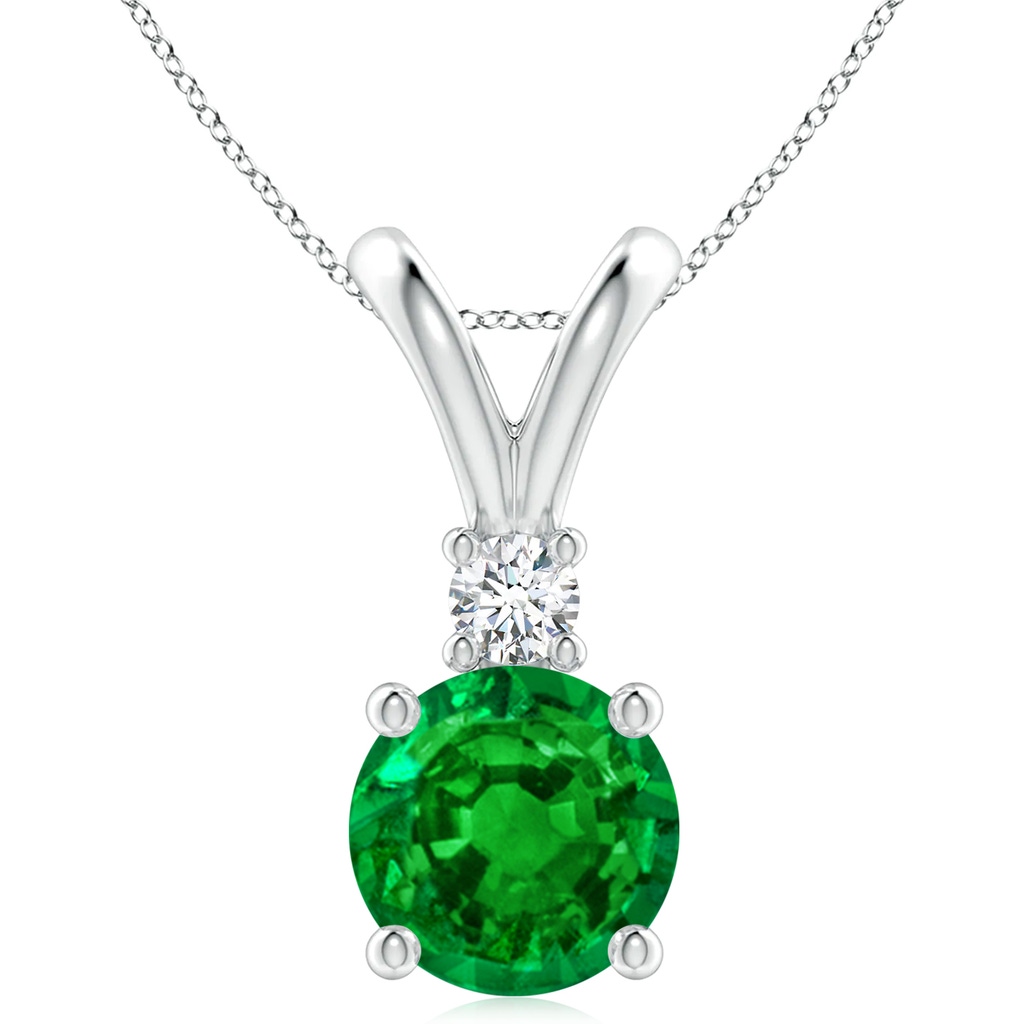 10mm AAAA Round Emerald Solitaire V-Bale Pendant with Diamond in S999 Silver