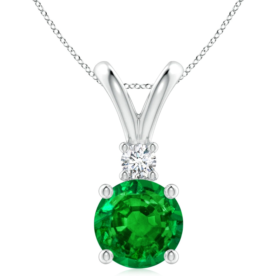 10mm AAAA Round Emerald Solitaire V-Bale Pendant with Diamond in S999 Silver 