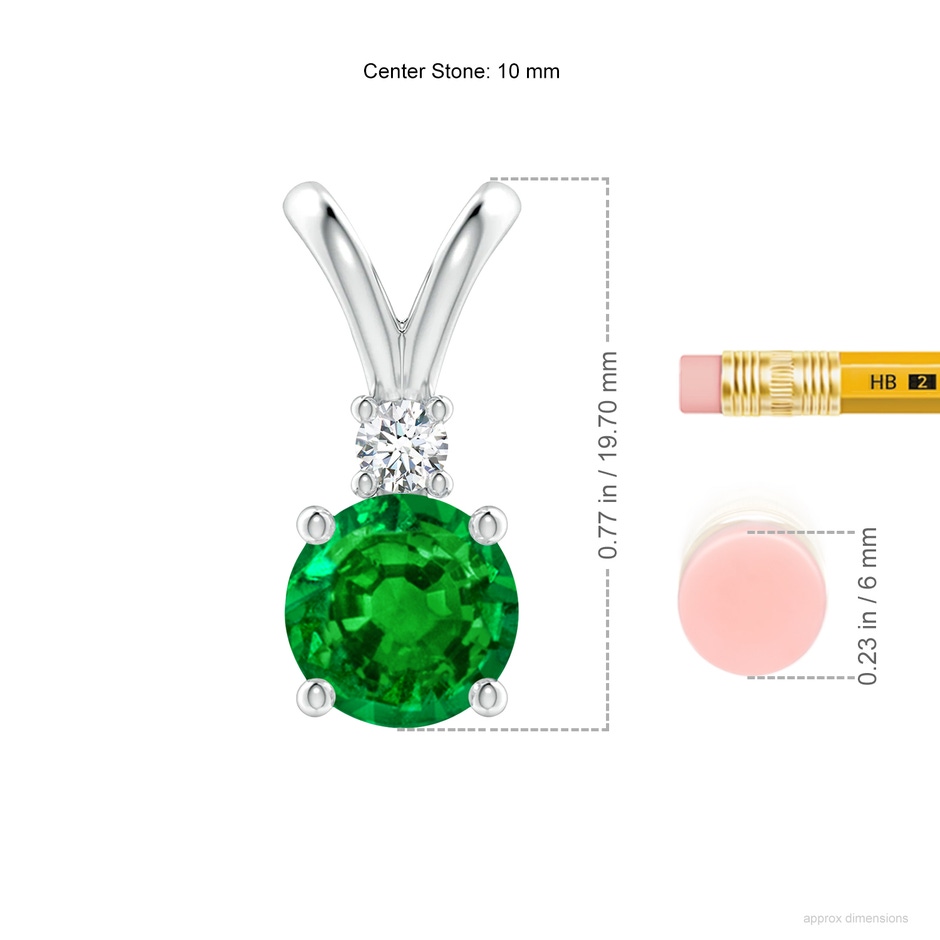 10mm AAAA Round Emerald Solitaire V-Bale Pendant with Diamond in S999 Silver ruler