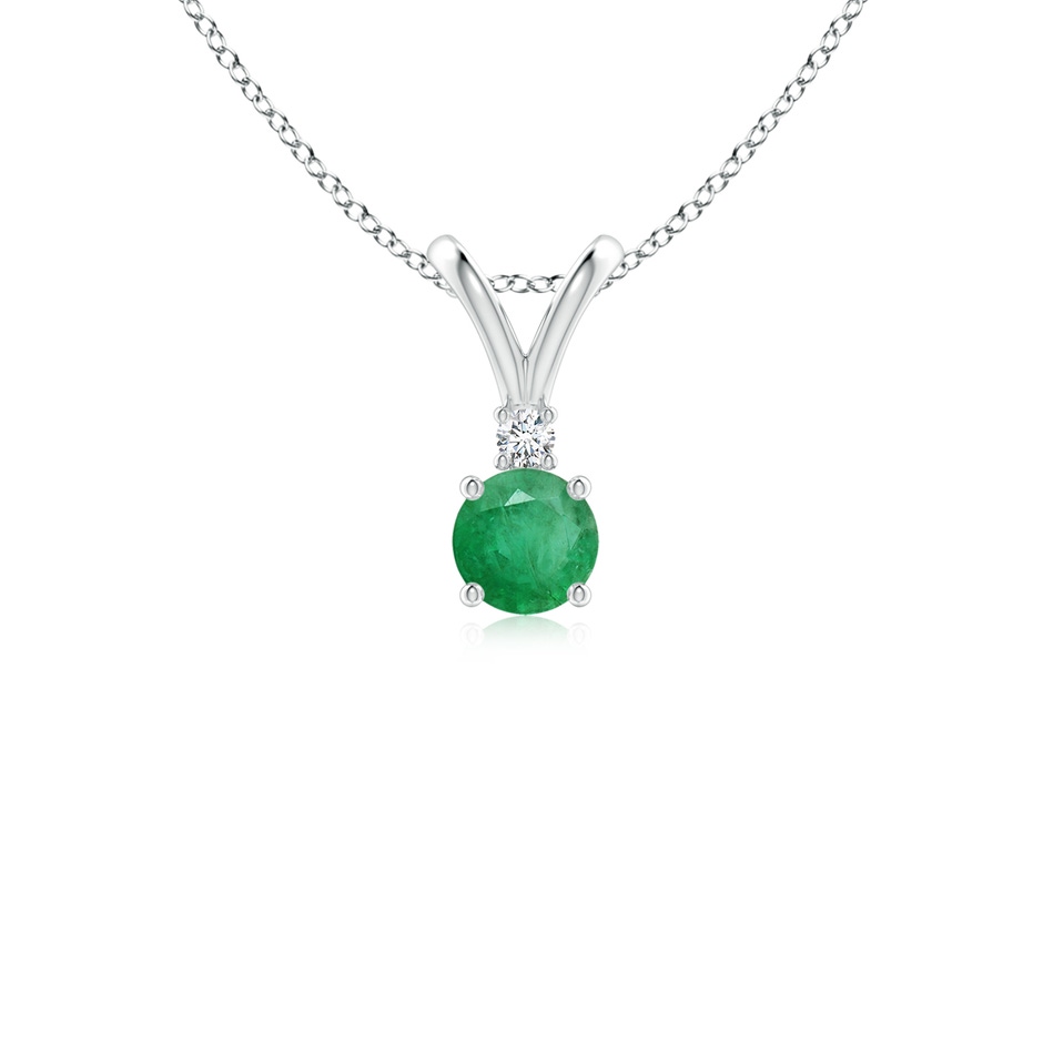 4mm A Round Emerald Solitaire V-Bale Pendant with Diamond in P950 Platinum 