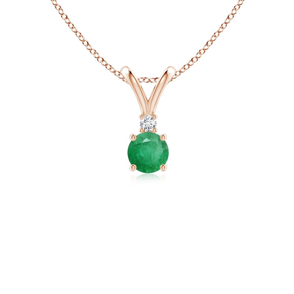 4mm A Round Emerald Solitaire V-Bale Pendant with Diamond in Rose Gold 