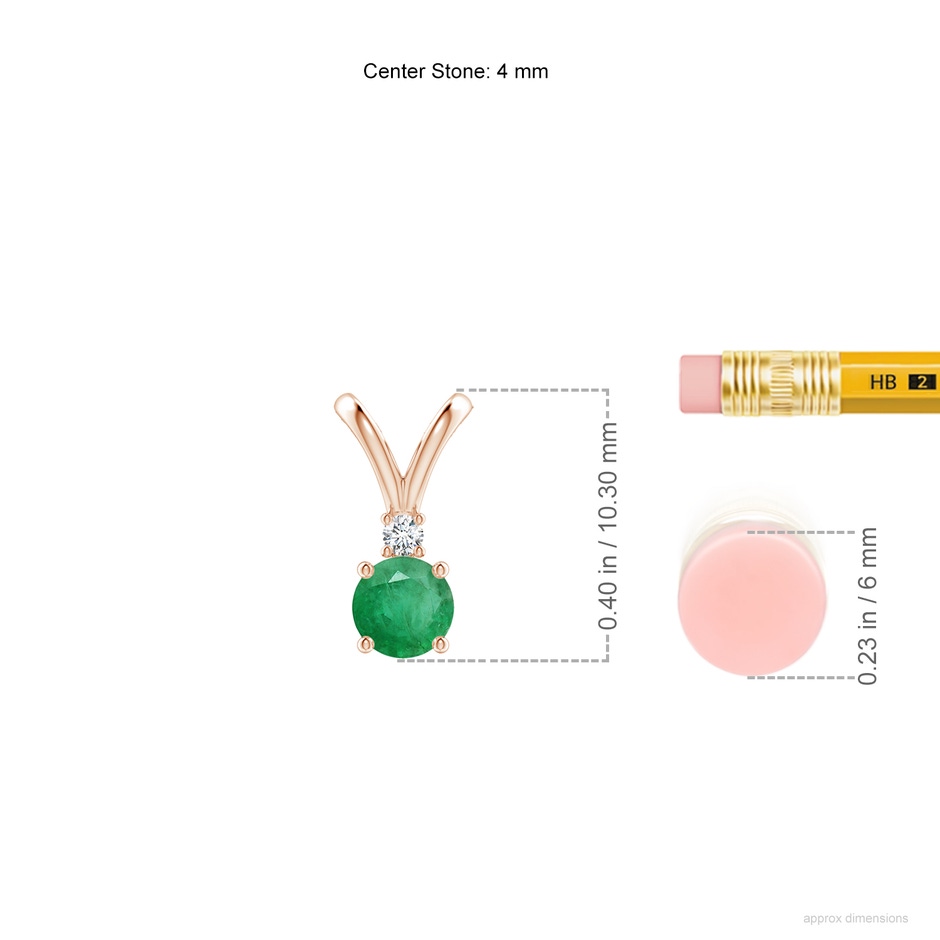 4mm A Round Emerald Solitaire V-Bale Pendant with Diamond in Rose Gold ruler