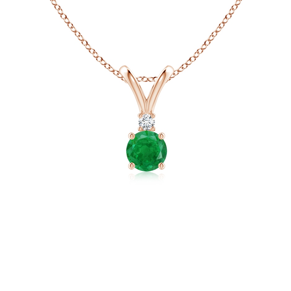 4mm AA Round Emerald Solitaire V-Bale Pendant with Diamond in Rose Gold 